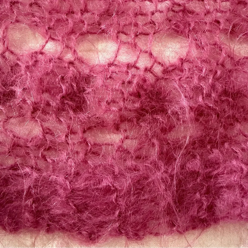 Vintage Mohair Lace Throw / Shawl – Raspberry Pink – Fringe Edges 60”x42”